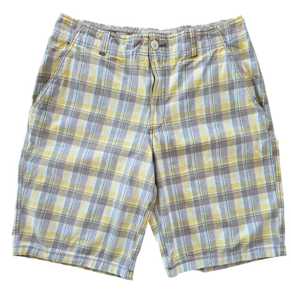 Aeropostale Y2K Preppy Casual Yellow Gray Plaid Cotton Casual Shorts Men's Sz 36 - Picture 1 of 6